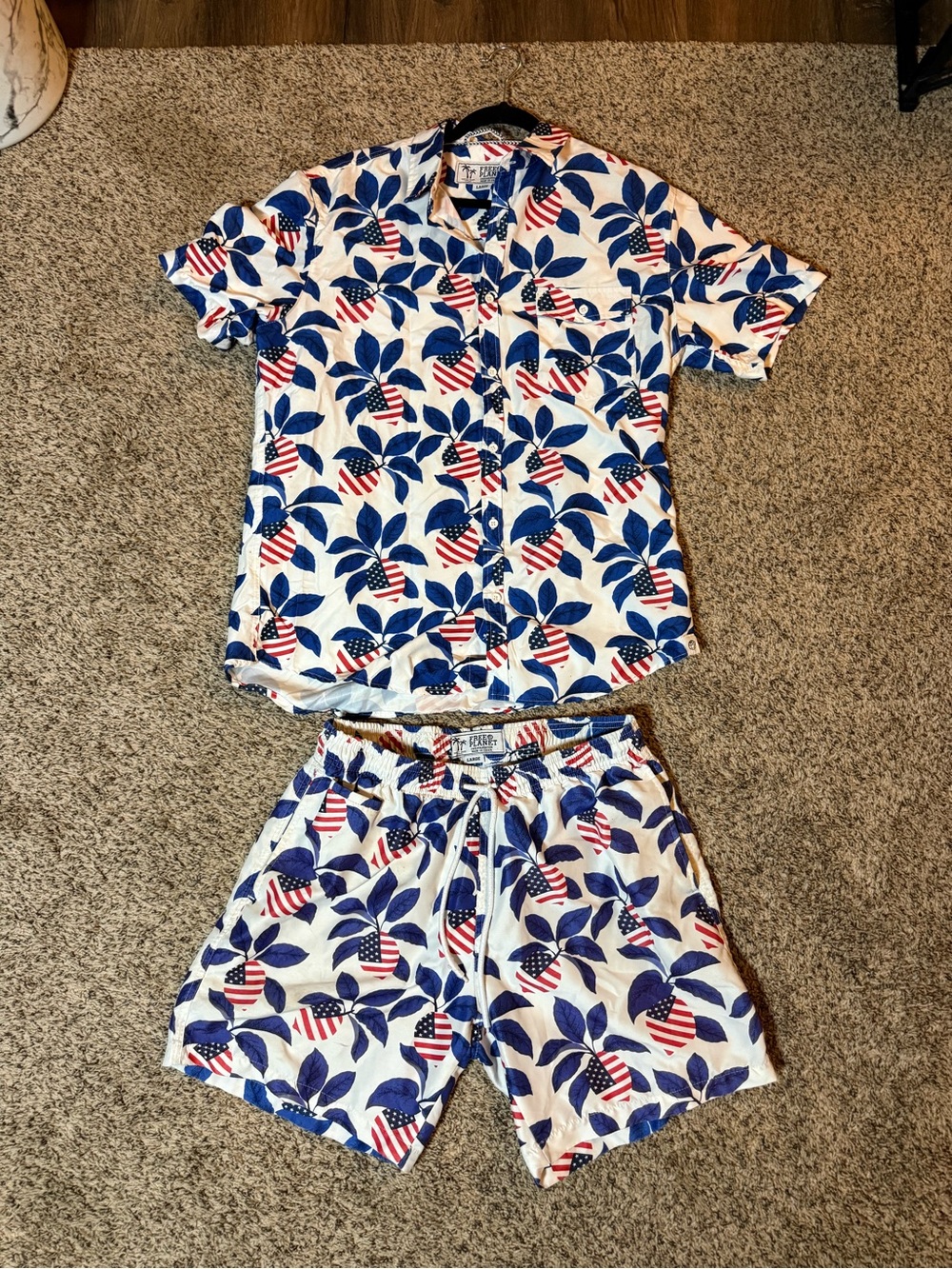 Free Planet Patriotic Blue, White & Red Leaf Print Men’s Cabana Swim Set